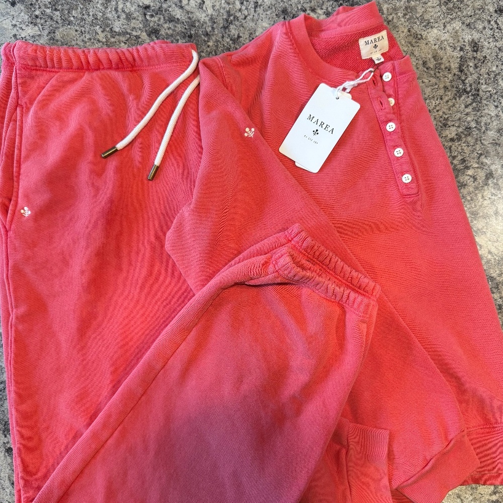NWT Marea Vintage Terry Henley Jogger Set Nantucket Red Size Large